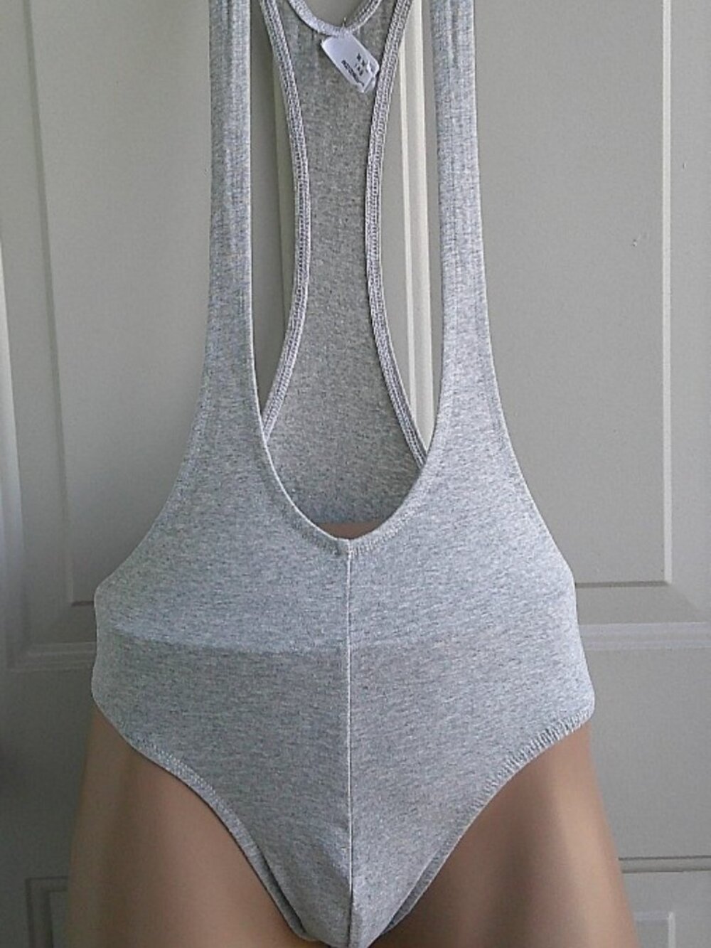 Buffedbod Mens Cotton Bodysuit in Heather gray color and size Small